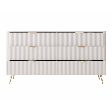 Komoda z szufladami ryflowane fronty beżowa zaokrąglone boki LANETT